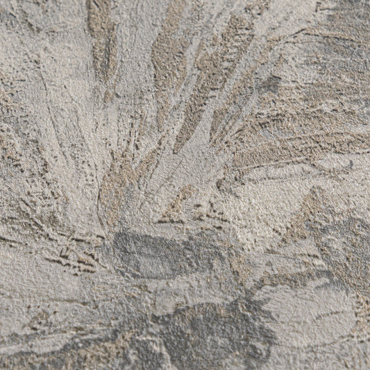 Beige Textured Palm Leaf Vinyl Wallpaper