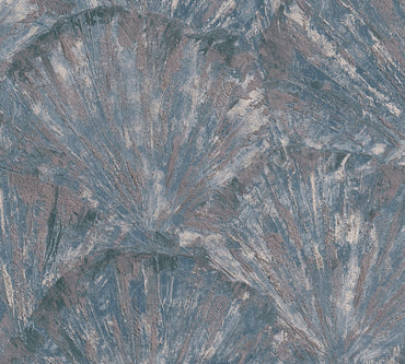 Blue Grey Abstract Fan Pattern Wallpaper with Metallic Accents