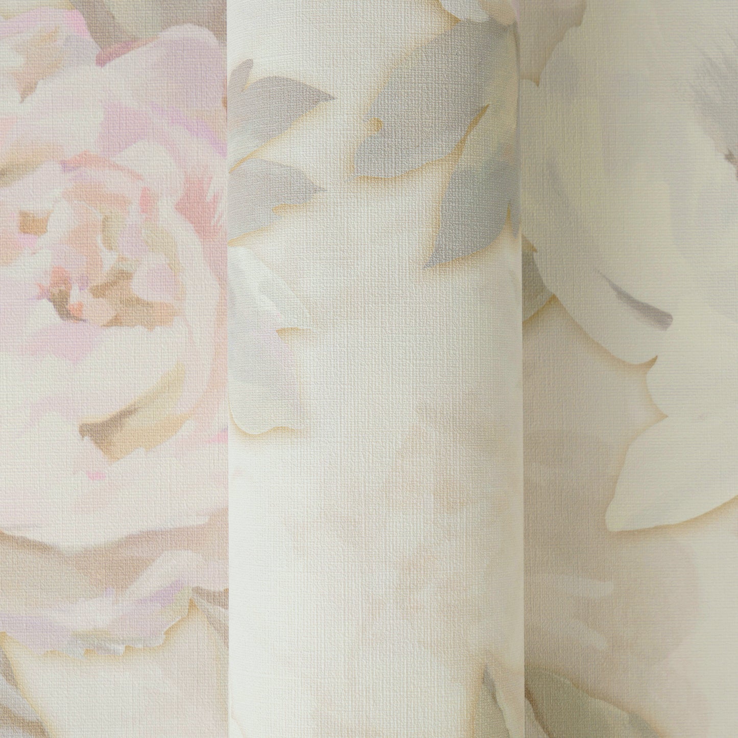 Vintage Romantic Cream & Pink Peony Floral Wallpaper | Elegant Textured Canvas Watercolor Blossom Wall Covering | Luxury Classic Cottagecore