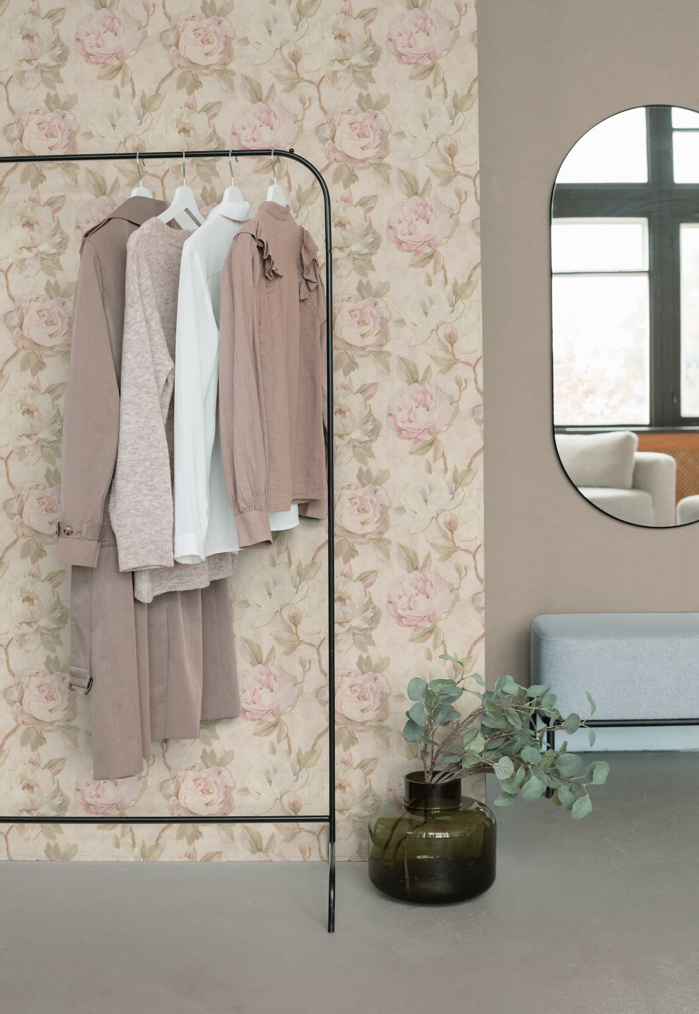 Vintage Romantic Cream & Pink Peony Floral Wallpaper | Elegant Textured Canvas Watercolor Blossom Wall Covering | Luxury Classic Cottagecore