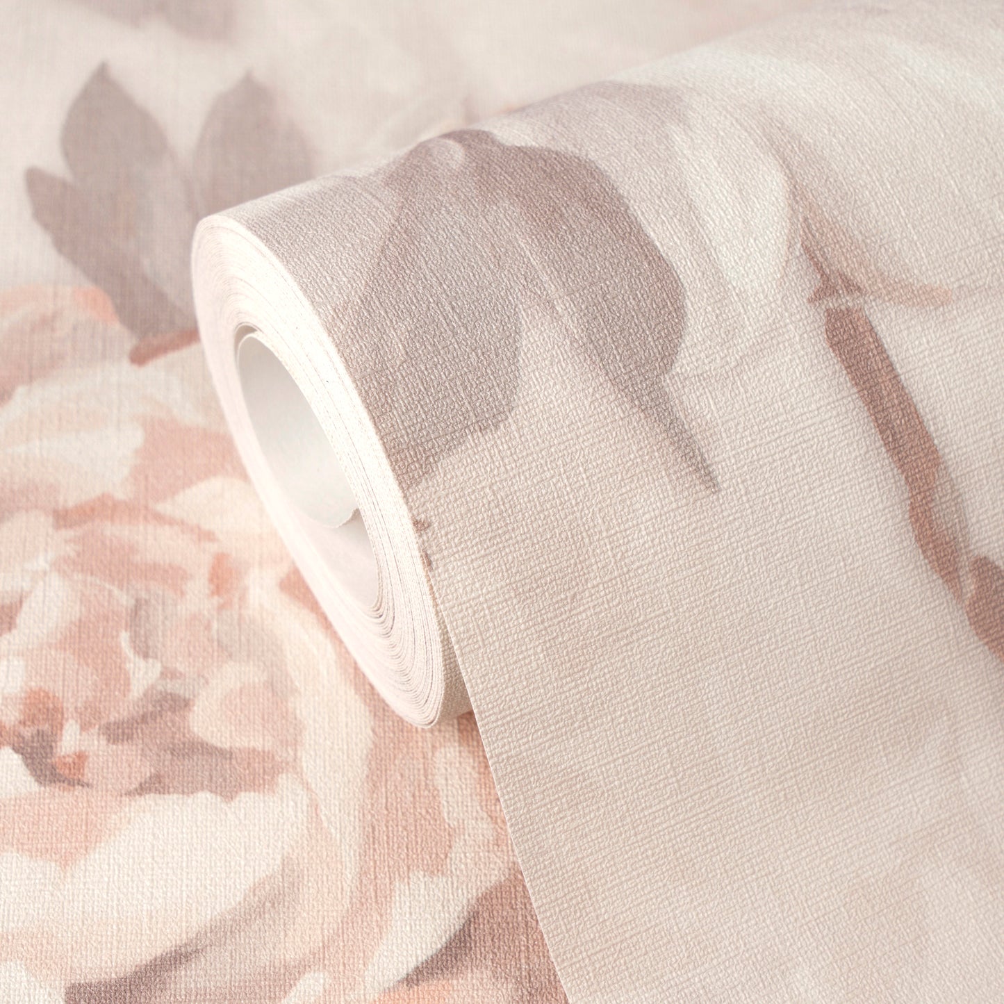 Vintage Romantic Warm Peach Peony Floral Wallpaper | Elegant Textured Canvas Watercolor Blossom Wall Covering | Luxury Classic Cottagecore