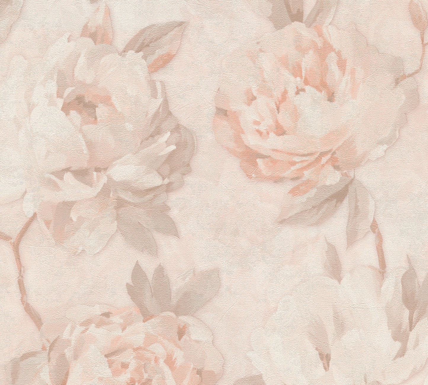 Vintage Romantic Warm Peach Peony Floral Wallpaper | Elegant Textured Canvas Watercolor Blossom Wall Covering | Luxury Classic Cottagecore