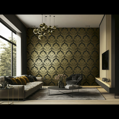 Luxury Classic Damask Wallpaper Black Gold Elegant Baroque Wallcovering