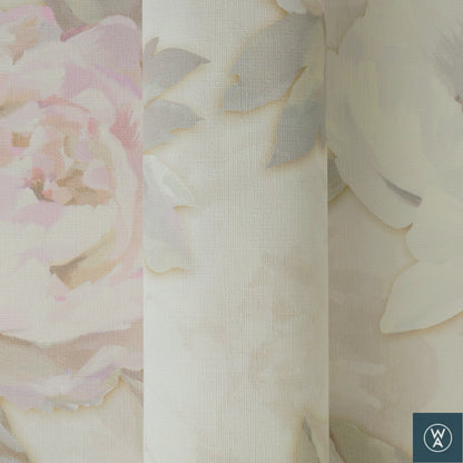 Vintage Romantic Cream & Pink Peony Floral Wallpaper | Elegant Textured Canvas Watercolor Blossom Wall Covering | Luxury Classic Cottagecore